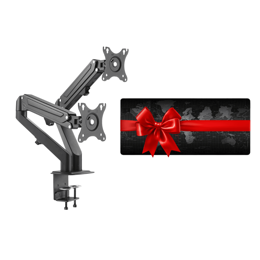 Dual Arm Dual Monitor Arm + Free Mousepad - Image 1