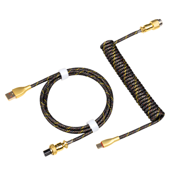 Coiled USB-C Keyboard Cable with Aviation Connector